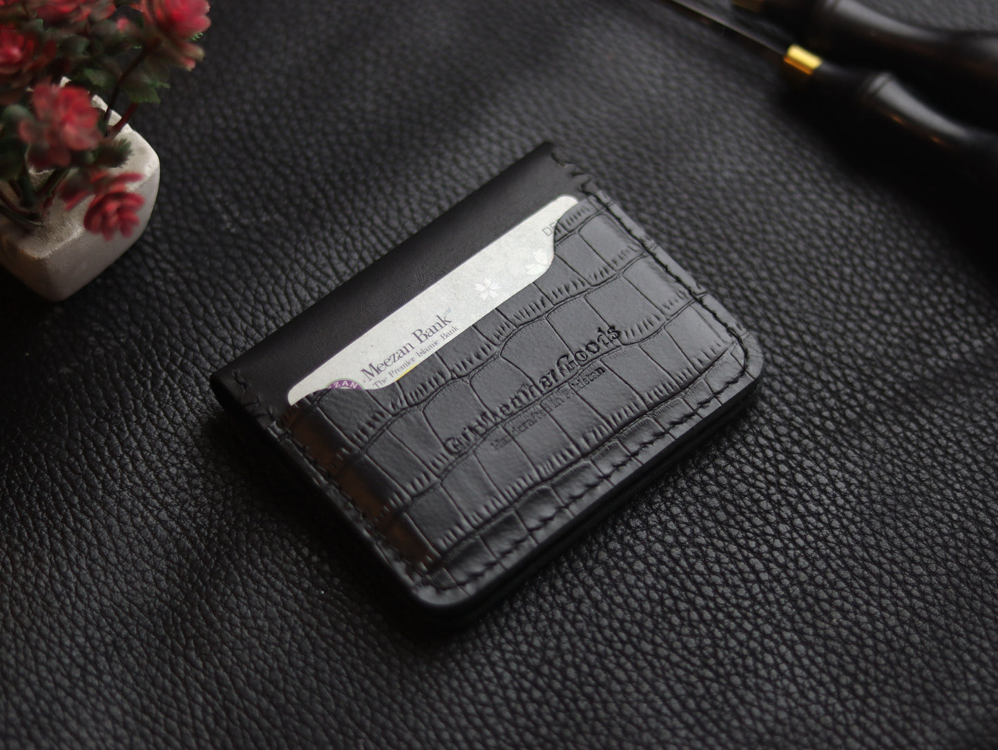 BISON ITALIAN BIFOLD CARD HOLDER - PHANTOM BLACK & MATTE BLACK GRIP LEATHER GOODS