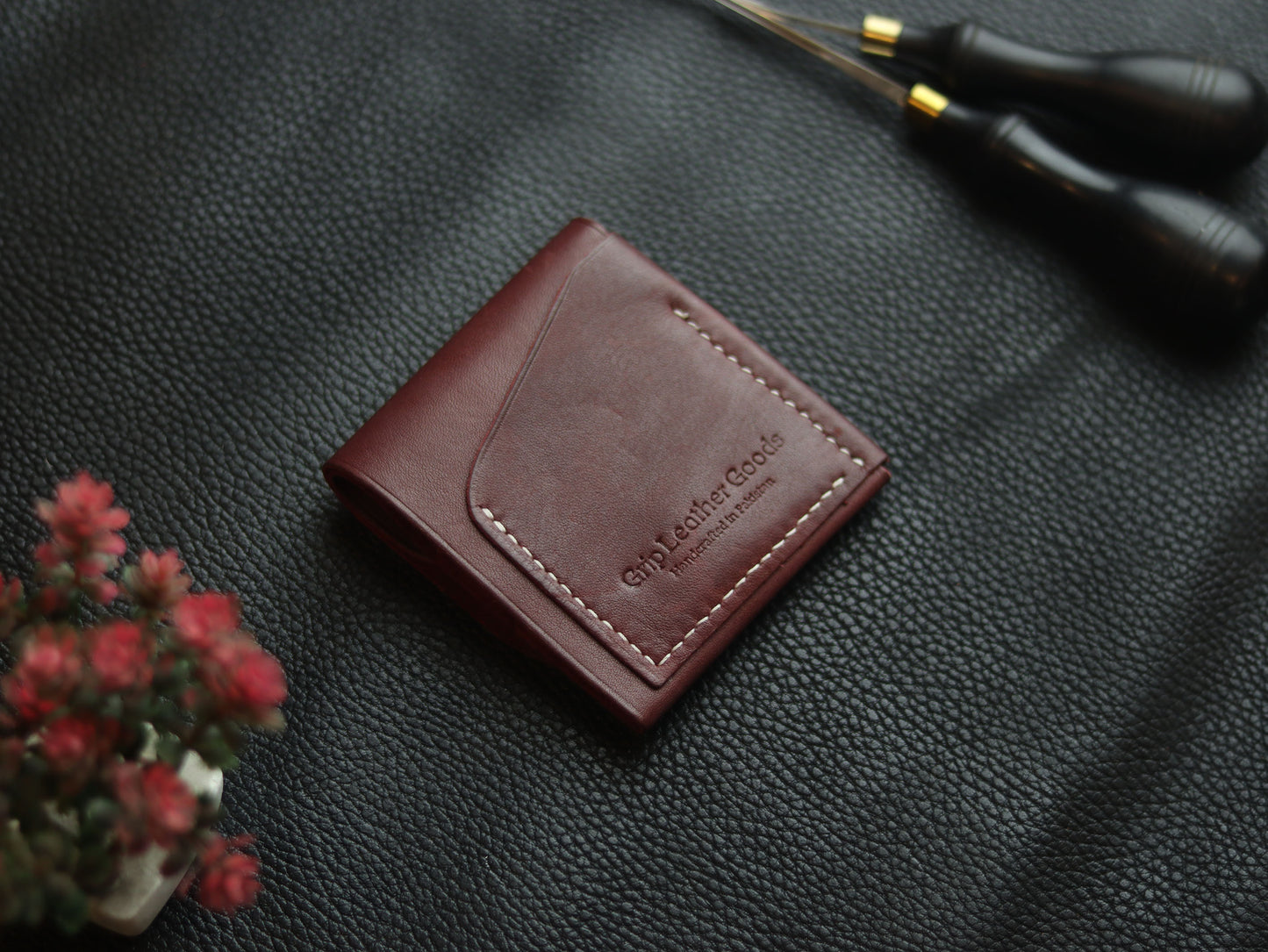 CARVES MINI SMART WALLET BURGUNDY GRIP LEATHER GOODS
