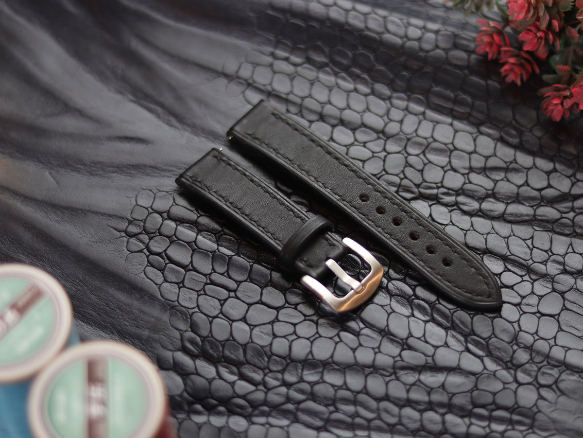 LEATHER STRAPS MATTE BLACK (BLACK) FULL STITCHED GRIP LEATHER GOODS