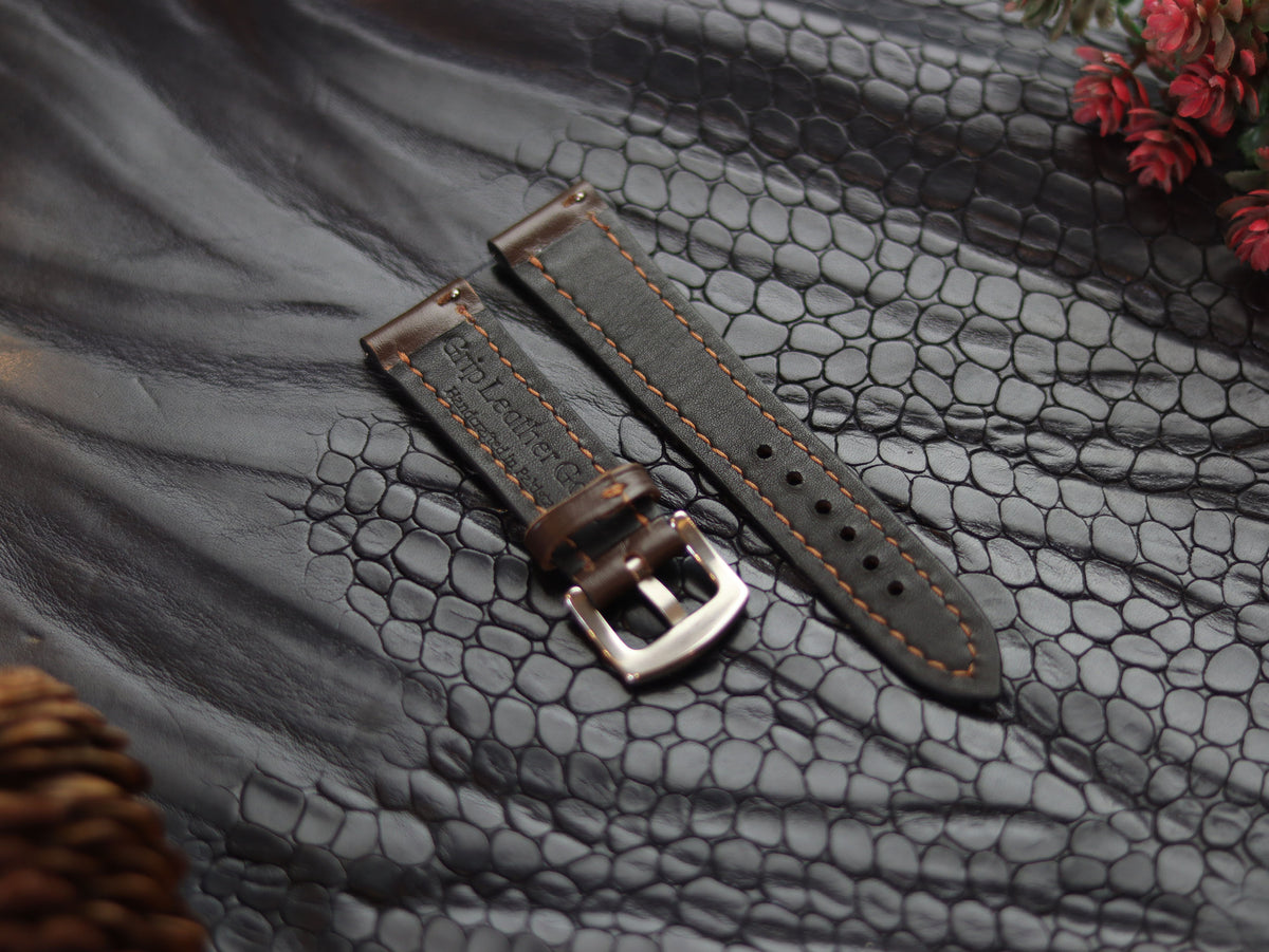 LEATHER STRAPS RUSTIC BROWN (BROWN) FULL STITCHED GRIP LEATHER GOODS