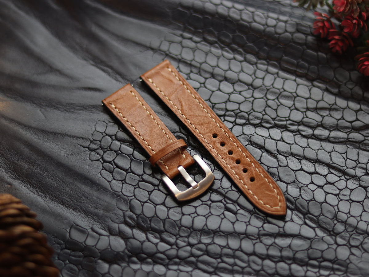 LEATHER STRAPS TEN BROWN (BEACH) FULL STITCHED GRIP LEATHER GOODS