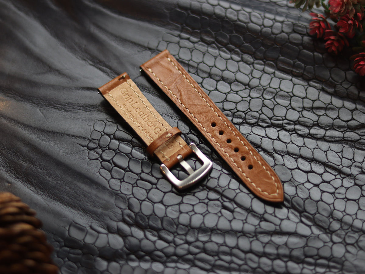 LEATHER STRAPS TEN BROWN (BEACH) FULL STITCHED GRIP LEATHER GOODS