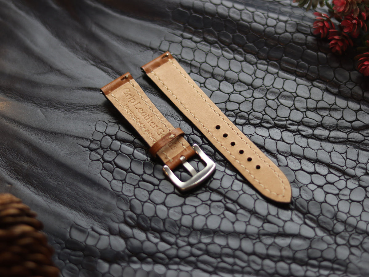 LEATHER STRAPS TEN BROWN (BEACH) FULL STITCHED GRIP LEATHER GOODS