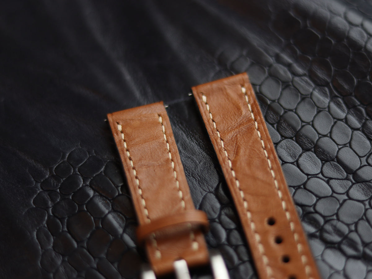 LEATHER STRAPS TEN BROWN (BEACH) FULL STITCHED GRIP LEATHER GOODS