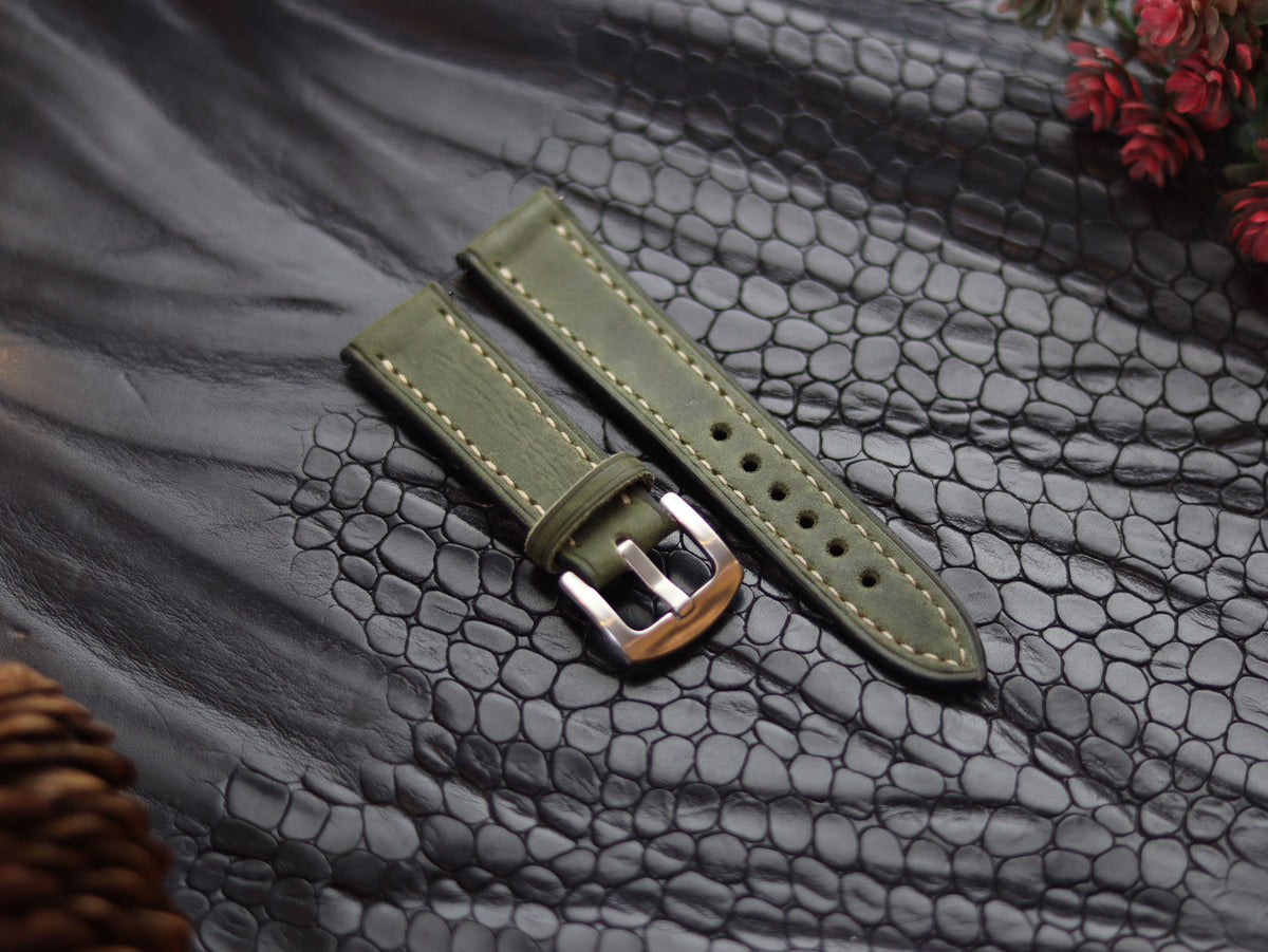 LEATHER STRAPS EMERALD GREEN (BEACH) FULL STITCHED GRIP LEATHER GOODS