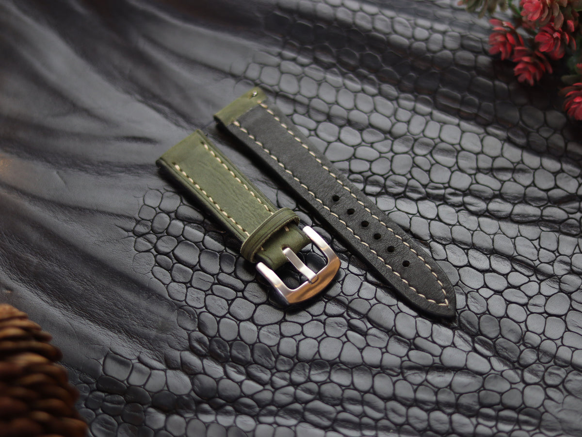 LEATHER STRAPS EMERALD GREEN (BEACH) FULL STITCHED GRIP LEATHER GOODS