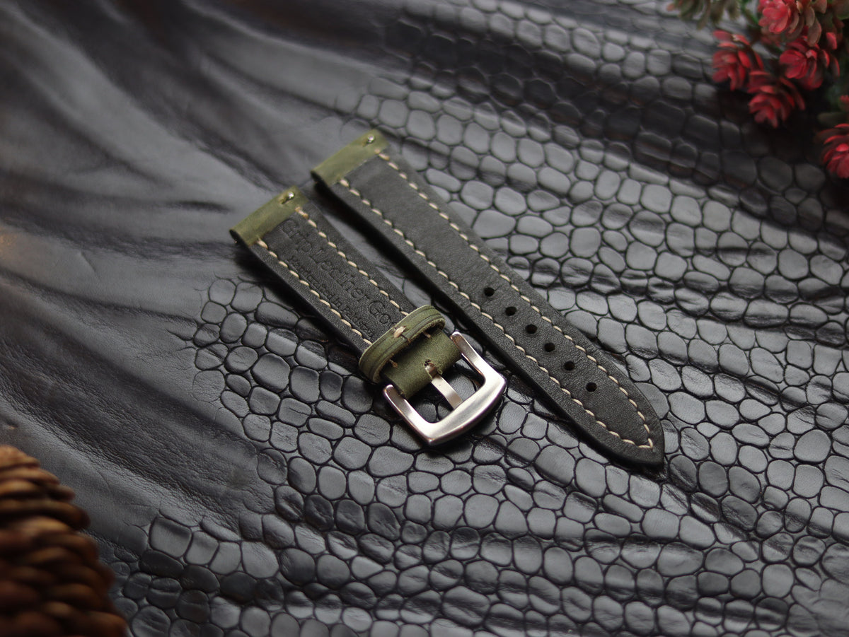 LEATHER STRAPS EMERALD GREEN (BEACH) FULL STITCHED GRIP LEATHER GOODS