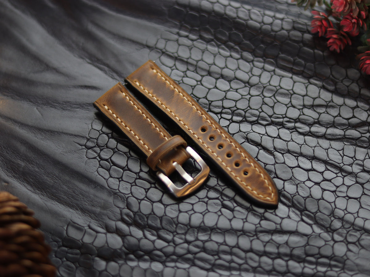 LEATHER STRAPS BRUNETTE BROWN (BEACH) FULL STITCHED GRIP LEATHER GOODS