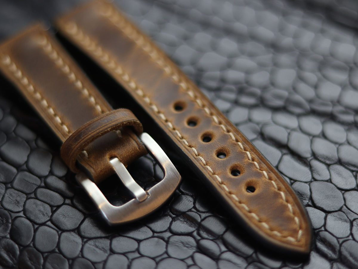 LEATHER STRAPS BRUNETTE BROWN (BEACH) FULL STITCHED GRIP LEATHER GOODS
