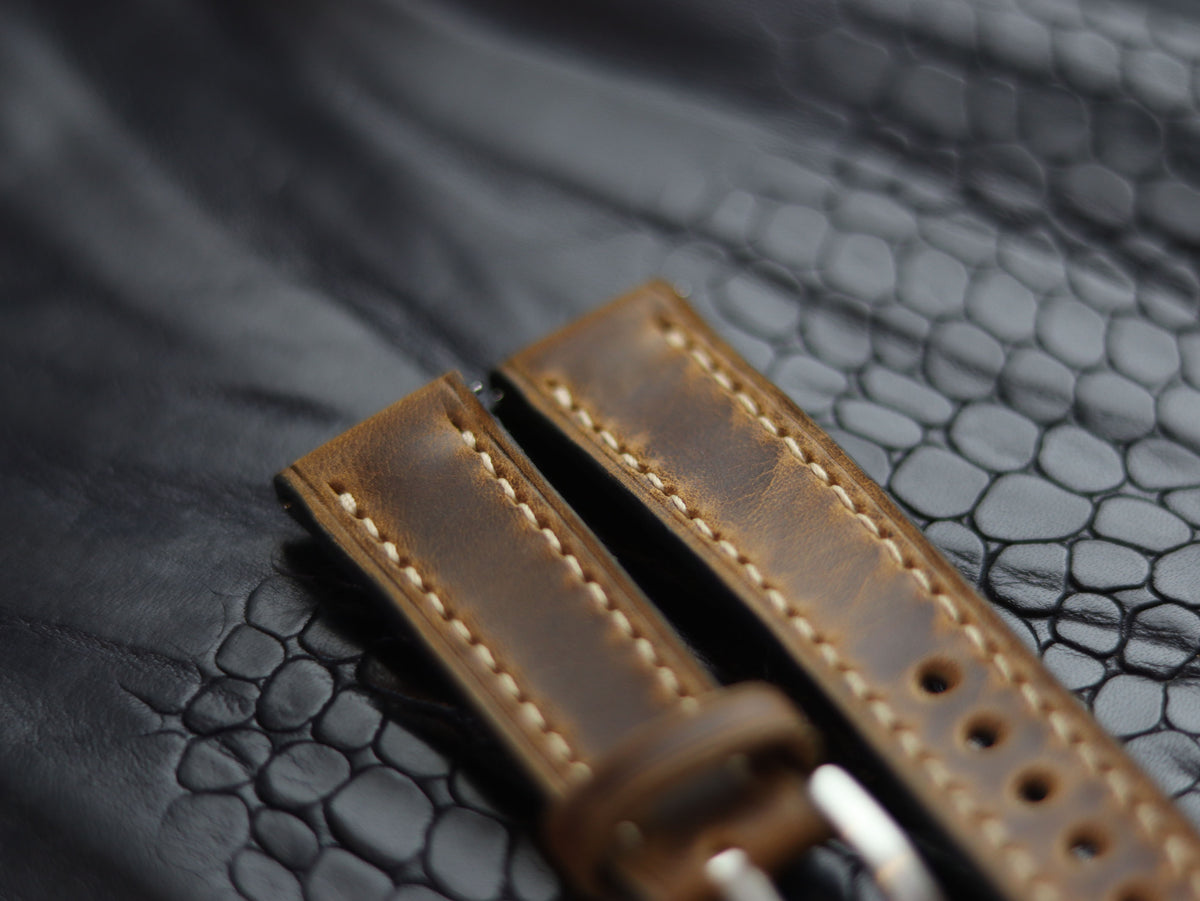LEATHER STRAPS BRUNETTE BROWN (BEACH) FULL STITCHED GRIP LEATHER GOODS