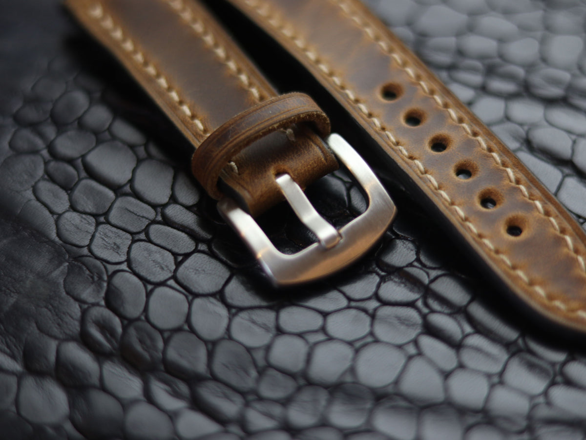 LEATHER STRAPS BRUNETTE BROWN (BEACH) FULL STITCHED GRIP LEATHER GOODS
