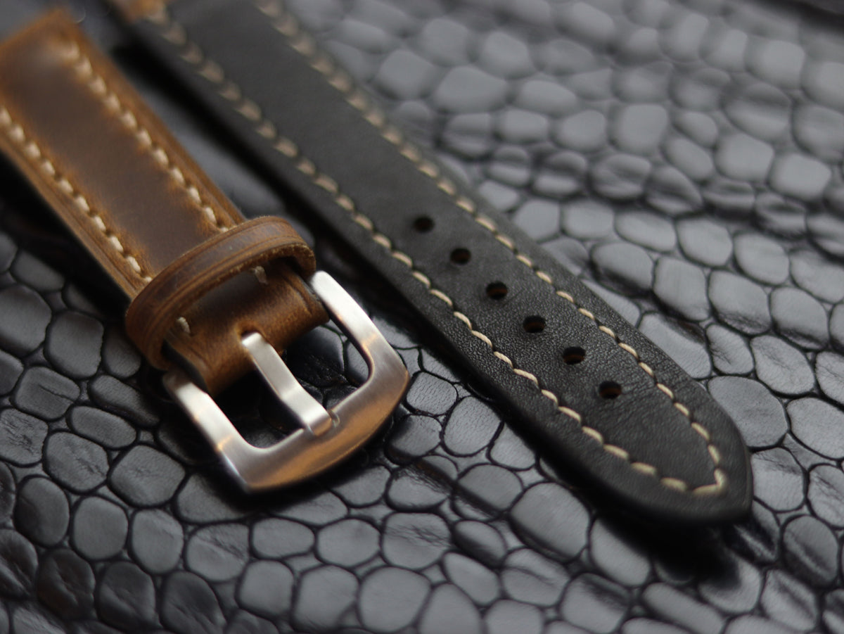 LEATHER STRAPS BRUNETTE BROWN (BEACH) FULL STITCHED GRIP LEATHER GOODS