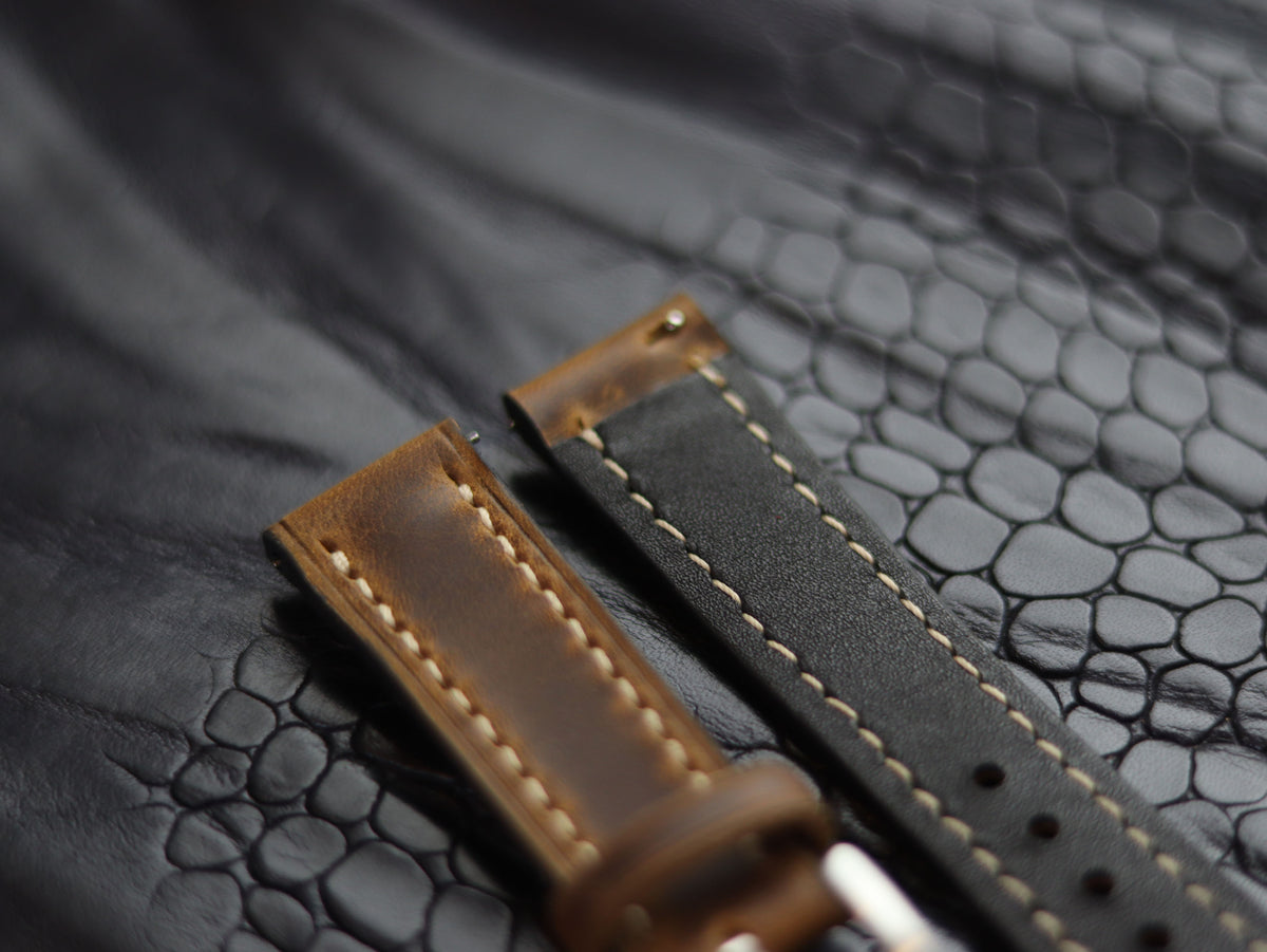 LEATHER STRAPS BRUNETTE BROWN (BEACH) FULL STITCHED GRIP LEATHER GOODS