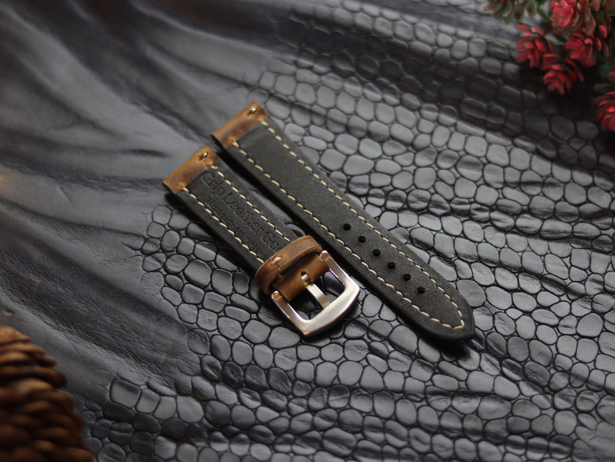 LEATHER STRAPS BRUNETTE BROWN (BEACH) FULL STITCHED GRIP LEATHER GOODS