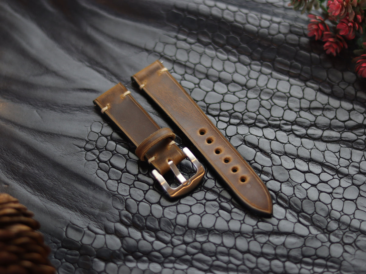 LEATHER STRAPS BRUNETTE BROWN (BEACH) MINIMAL STITCHED GRIP LEATHER GOODS