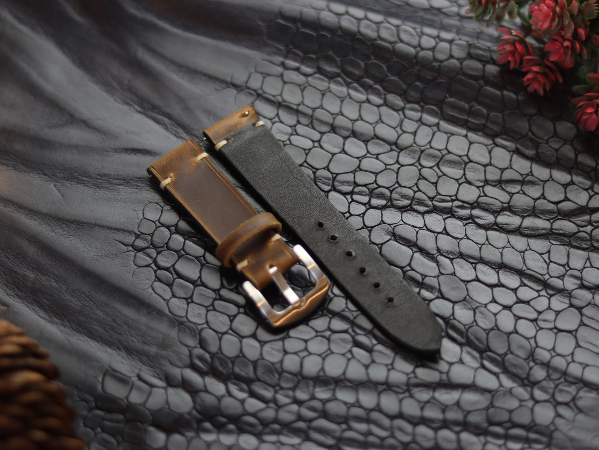 LEATHER STRAPS BRUNETTE BROWN (BEACH) MINIMAL STITCHED GRIP LEATHER GOODS