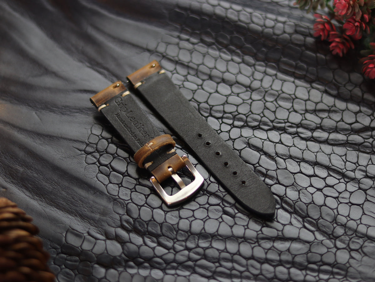 LEATHER STRAPS BRUNETTE BROWN (BEACH) MINIMAL STITCHED GRIP LEATHER GOODS