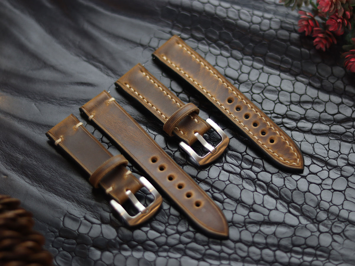 LEATHER STRAPS BRUNETTE BROWN (BEACH) MINIMAL STITCHED GRIP LEATHER GOODS