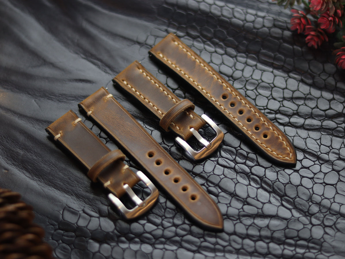 LEATHER STRAPS BRUNETTE BROWN (BEACH) FULL STITCHED GRIP LEATHER GOODS