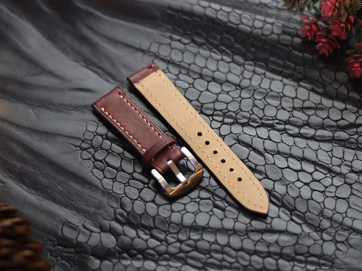 LEATHER STRAPS VINTAGE RED (BEACH) FULL STITCHED GRIP LEATHER GOODS