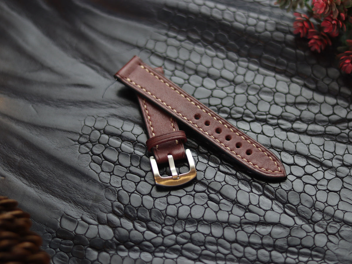LEATHER STRAPS VINTAGE RED (BEACH) FULL STITCHED GRIP LEATHER GOODS