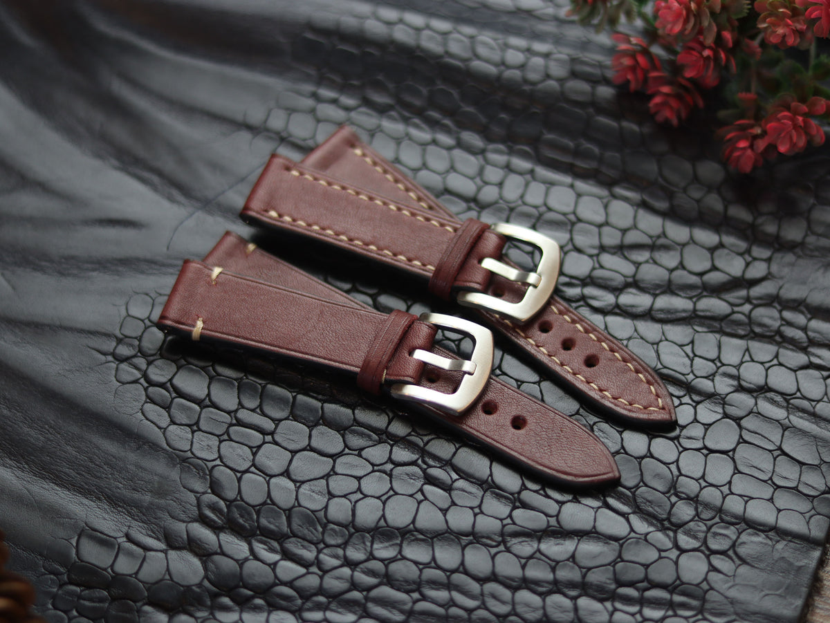 LEATHER STRAPS VINTAGE RED (BEACH) FULL STITCHED GRIP LEATHER GOODS