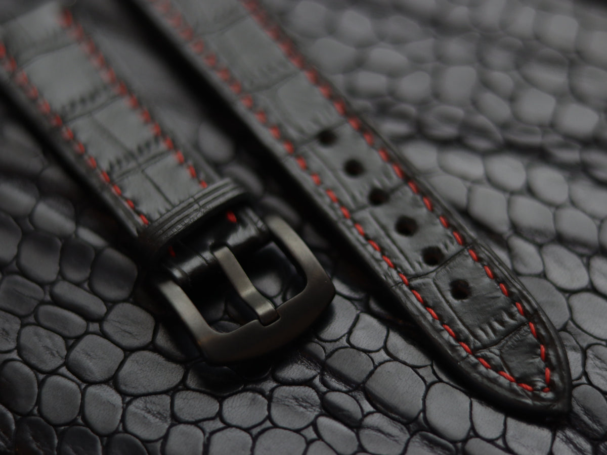 LEATHER STRAPS PYANTOM BLACK (RED) FULL STITCHED GRIP LEATHER GOODS