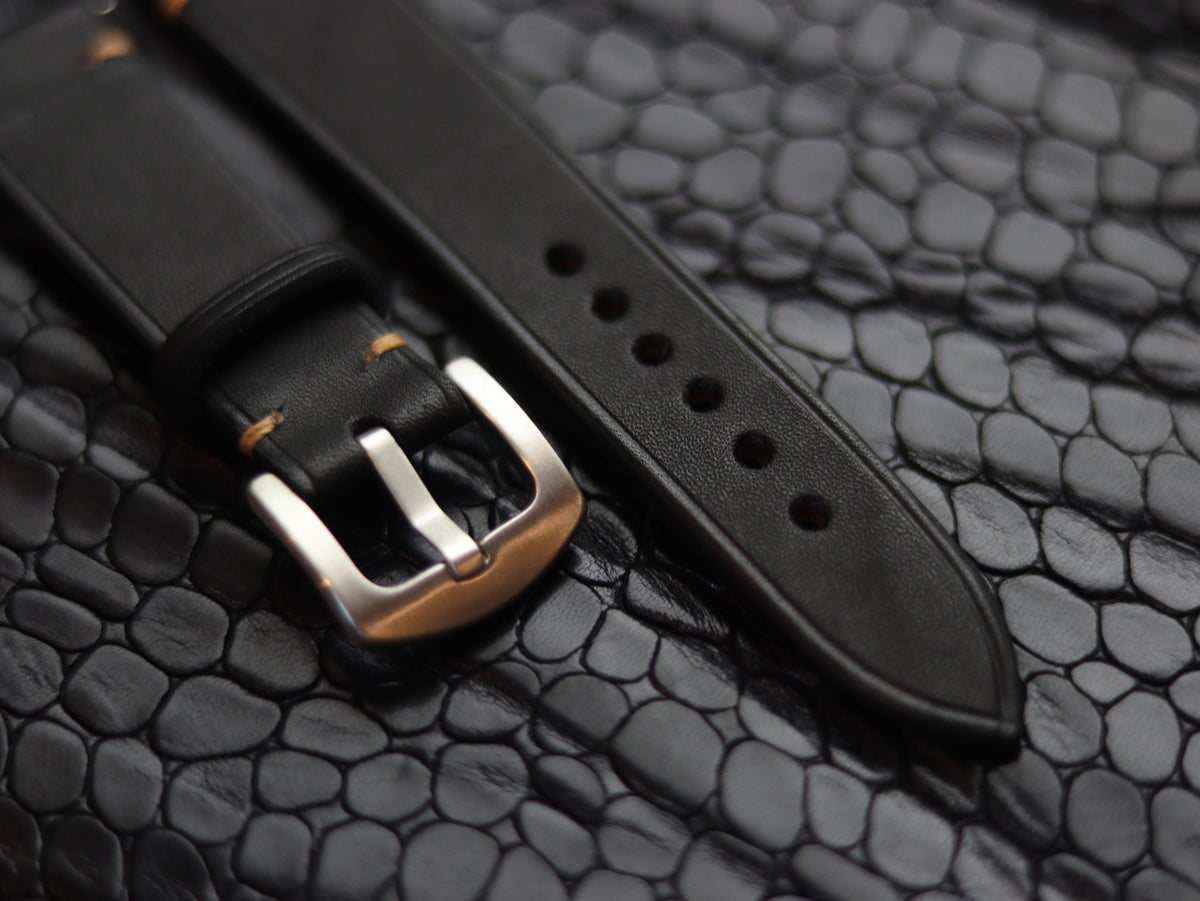 LEATHER STRAPS MATTE BLACK ( SUNSET ORANGE) MINIMAL STITCHED GRIP LEATHER GOODS