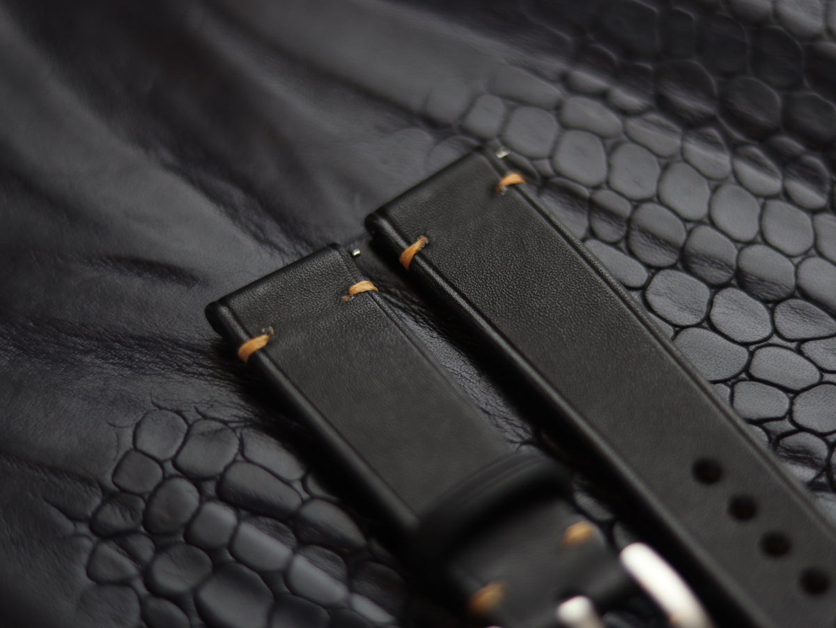 LEATHER STRAPS MATTE BLACK ( SUNSET ORANGE) MINIMAL STITCHED GRIP LEATHER GOODS