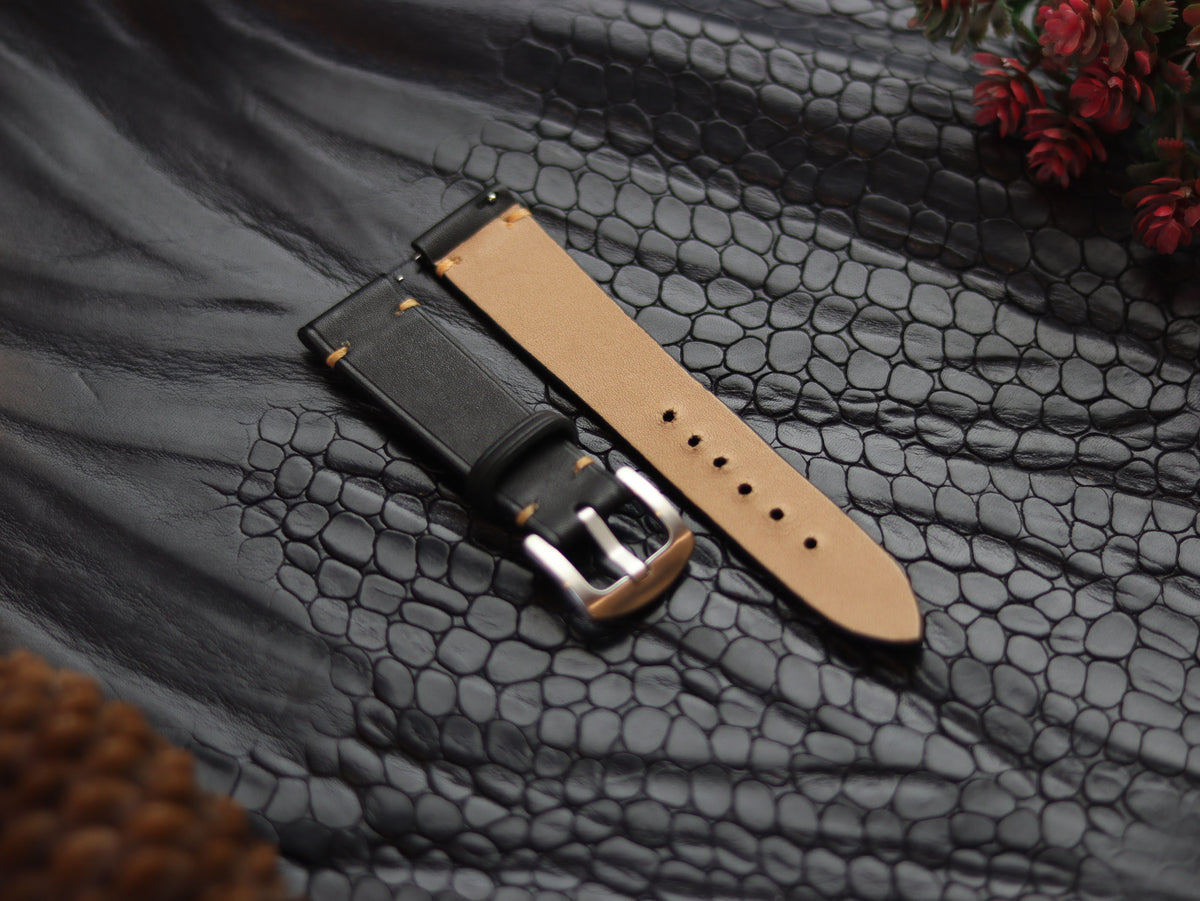 LEATHER STRAPS MATTE BLACK ( SUNSET ORANGE) MINIMAL STITCHED GRIP LEATHER GOODS
