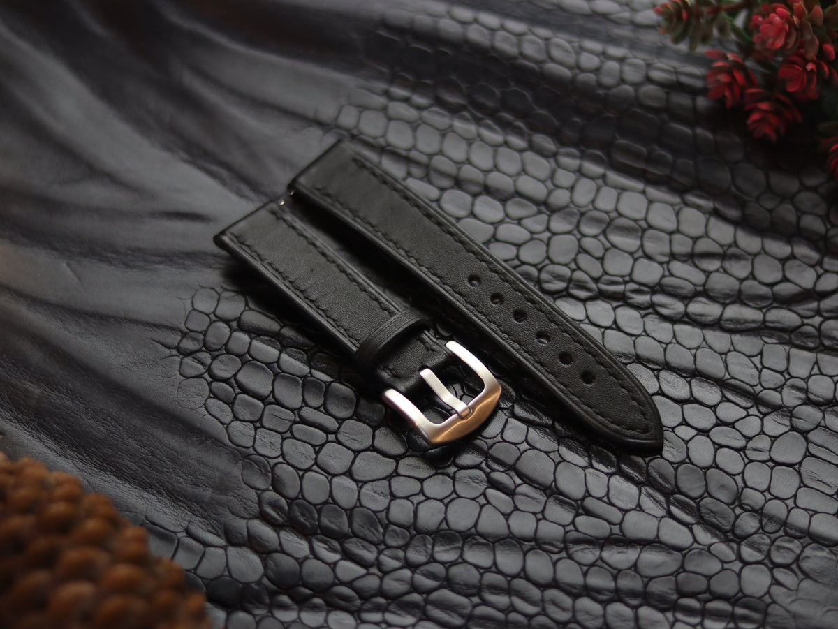 LEATHER STRAPS MATTE BLACK (BLACK) FULL STITCHED GRIP LEATHER GOODS