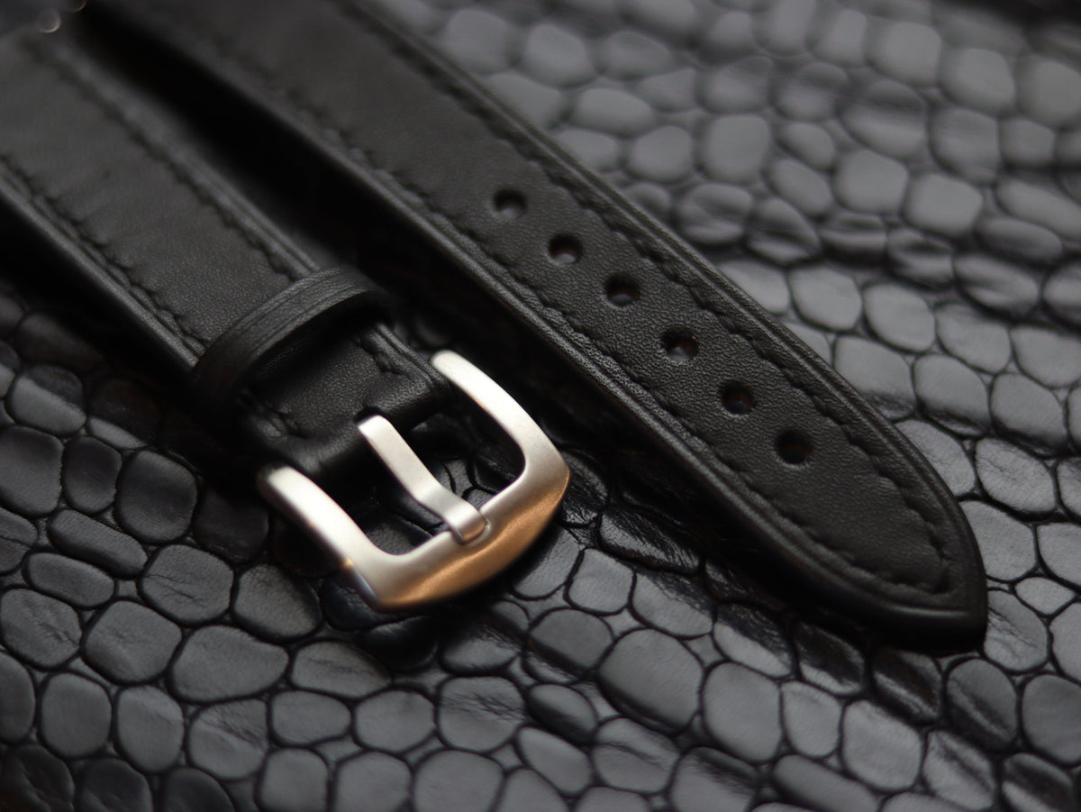 LEATHER STRAPS MATTE BLACK (BLACK) FULL STITCHED GRIP LEATHER GOODS