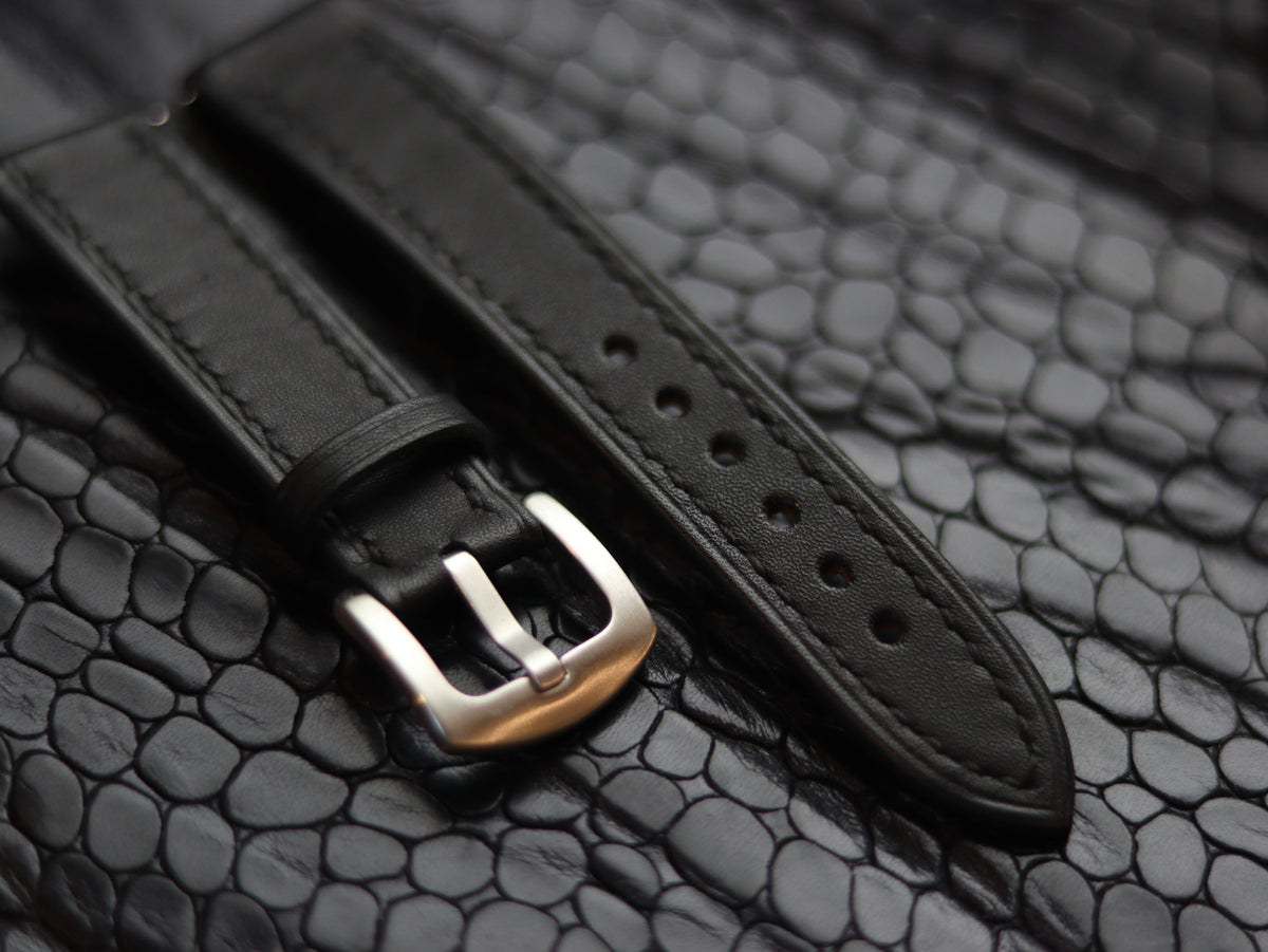 LEATHER STRAPS MATTE BLACK (BLACK) FULL STITCHED GRIP LEATHER GOODS
