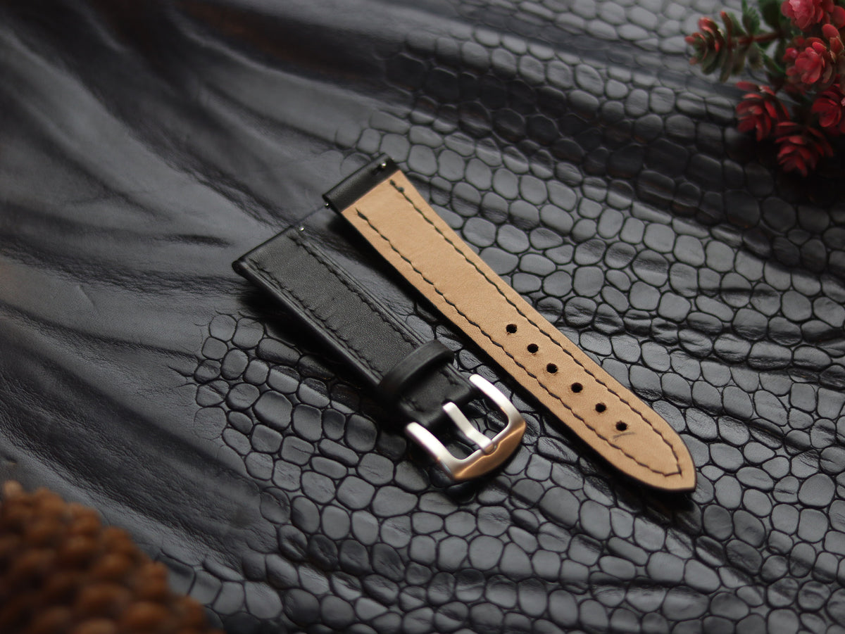LEATHER STRAPS MATTE BLACK (BLACK) FULL STITCHED GRIP LEATHER GOODS