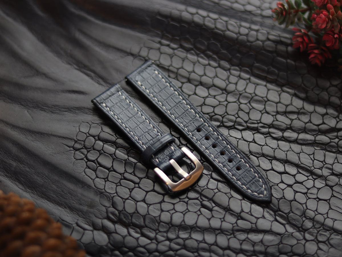 LEATHER STRAPS IMPERIAL BLUE (WHITE) FULL STITCHED GRIP LEATHER GOODS