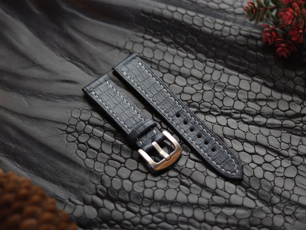 LEATHER STRAPS IMPERIAL BLUE (WHITE) FULL STITCHED GRIP LEATHER GOODS