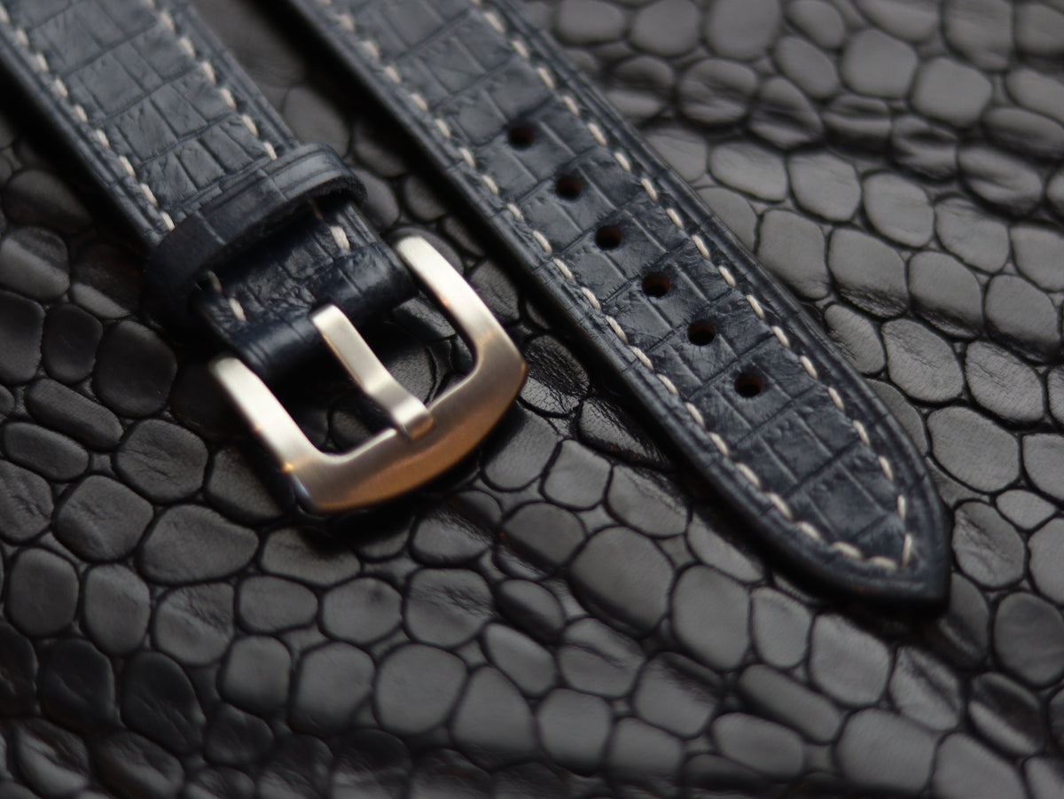 LEATHER STRAPS IMPERIAL BLUE (WHITE) FULL STITCHED GRIP LEATHER GOODS