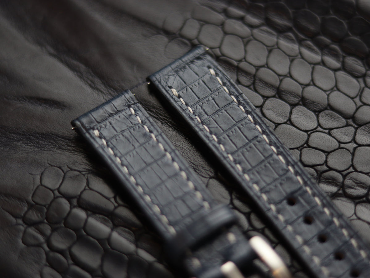 LEATHER STRAPS IMPERIAL BLUE (WHITE) FULL STITCHED GRIP LEATHER GOODS