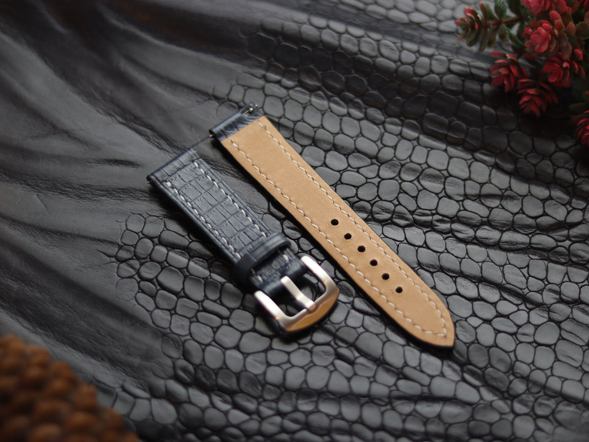 LEATHER STRAPS IMPERIAL BLUE (WHITE) FULL STITCHED GRIP LEATHER GOODS