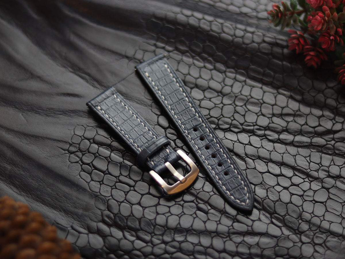 LEATHER STRAPS IMPERIAL BLUE (WHITE) FULL STITCHED GRIP LEATHER GOODS