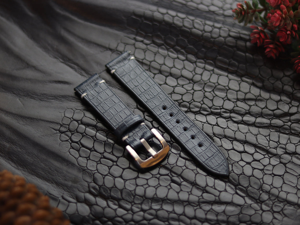 LEATHER STRAPS IMPERIAL BLUE (WHITE) MINIMAL STITCHED GRIP LEATHER GOODS