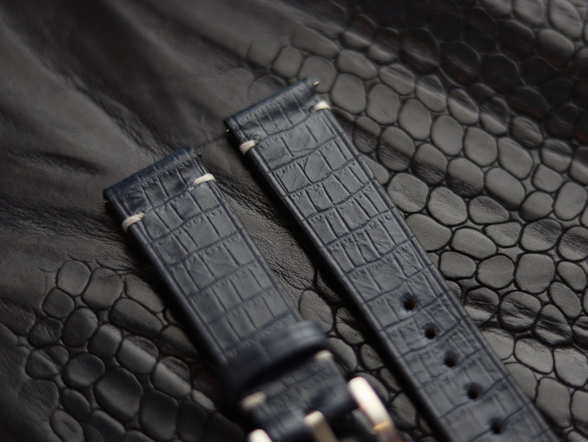 LEATHER STRAPS IMPERIAL BLUE (WHITE) MINIMAL STITCHED GRIP LEATHER GOODS