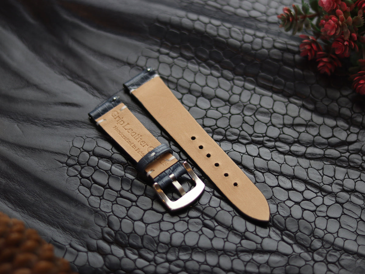 LEATHER STRAPS IMPERIAL BLUE (WHITE) MINIMAL STITCHED GRIP LEATHER GOODS