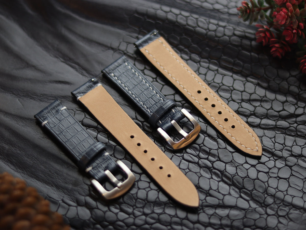 LEATHER STRAPS IMPERIAL BLUE (WHITE) FULL STITCHED GRIP LEATHER GOODS