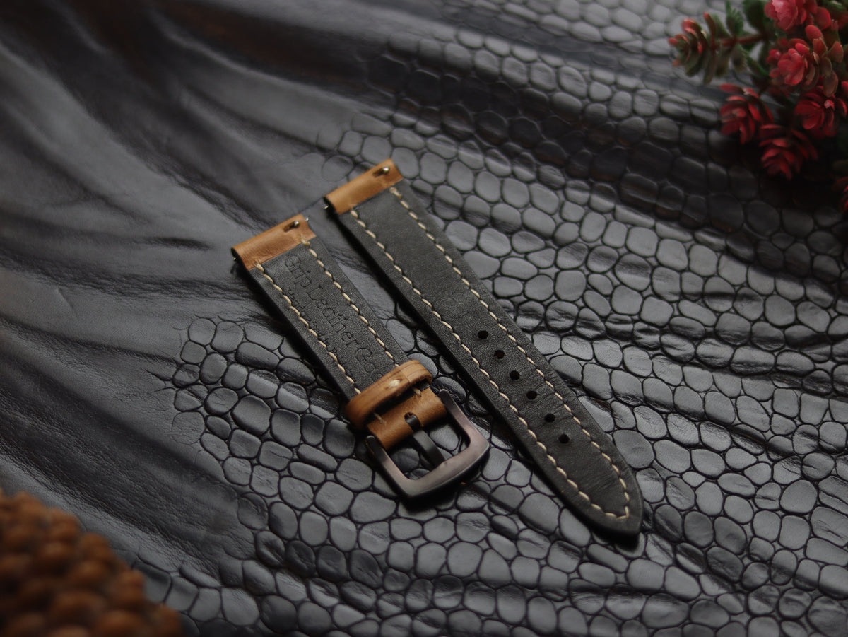 LEATHER STRAPS PEBBLE BROWN (BEACH) FULL STITCHED GRIP LEATHER GOODS