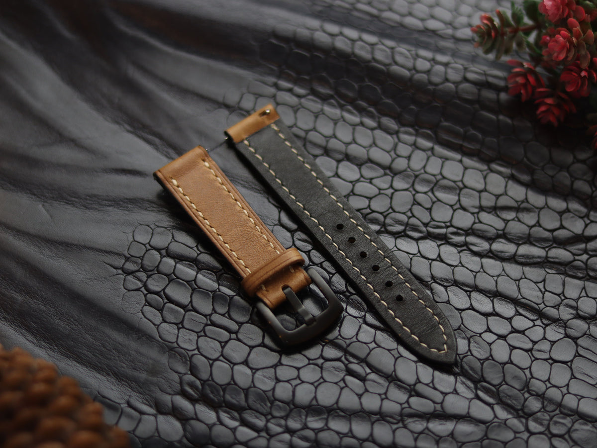 LEATHER STRAPS PEBBLE BROWN (BEACH) FULL STITCHED GRIP LEATHER GOODS