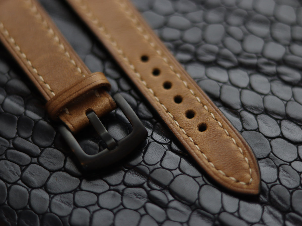 LEATHER STRAPS PEBBLE BROWN (BEACH) FULL STITCHED GRIP LEATHER GOODS