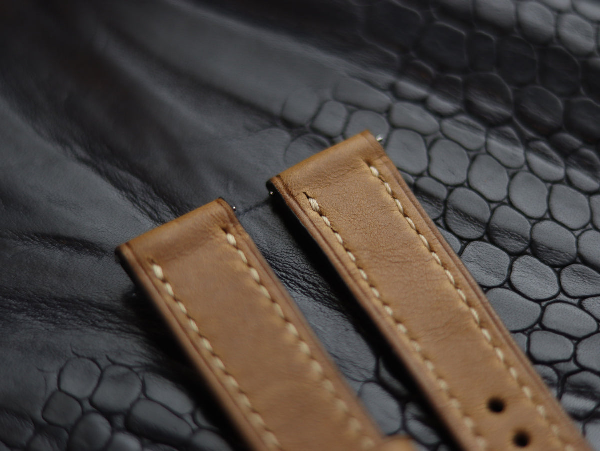 LEATHER STRAPS PEBBLE BROWN (BEACH) FULL STITCHED GRIP LEATHER GOODS