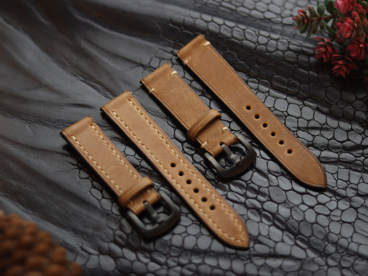 LEATHER STRAPS PEBBLE BROWN (BEACH) MINIMAL STITCHED GRIP LEATHER GOODS
