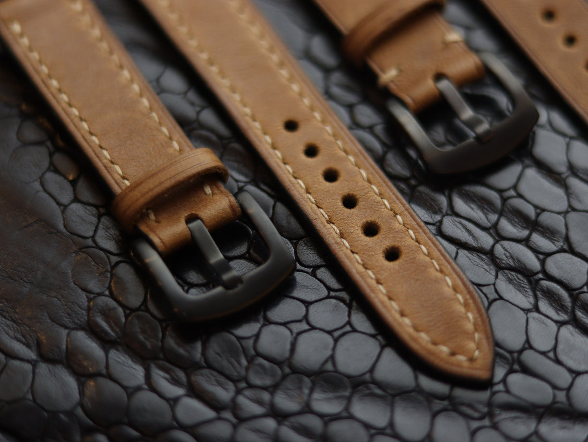 LEATHER STRAPS PEBBLE BROWN (BEACH) FULL STITCHED GRIP LEATHER GOODS